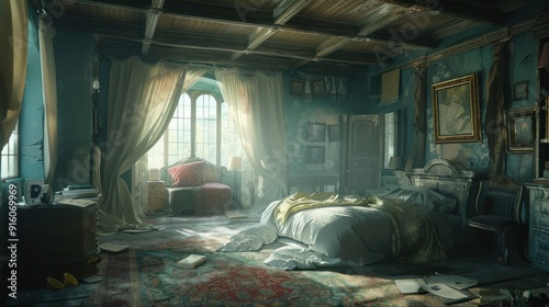 Sunlit Bedroom in an Old Manor.