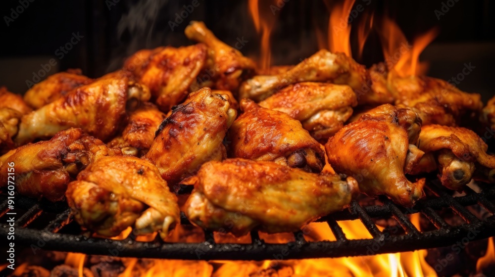 Grilled Chicken Wings on a Hot Grill