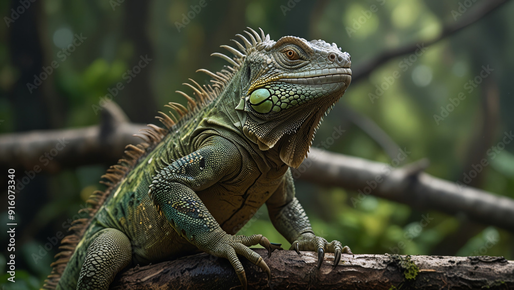 iguana on a mossy branch iguana on a mossy branch