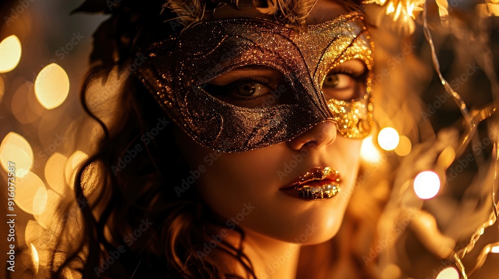 Beautiful young woman in venetian carnival mask, closeup Beautiful young woman in venetian carnival mask, closeup