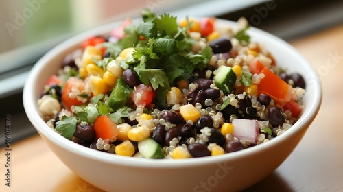 43. A vibrant and colorful salad with quinoa, black beans, and corn