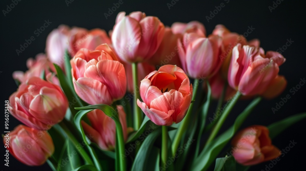 Bouquet of pink tulips against dark background Bouquet of pink tulips against dark background