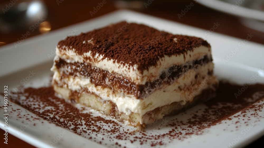 57. A serving of rich and creamy tiramisu with layers of coffee-soaked ladyfingers 57. A serving of rich and creamy tiramisu with layers of coffee-soaked ladyfingers