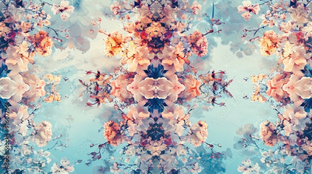 Naklejka premium Soft pastel floral patterns blend harmoniously, evoking springtime tranquility and beauty in nature