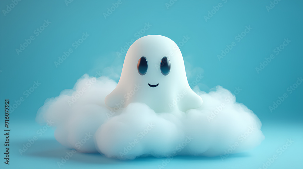 3D cartoon_ghost_sitting_on_a_cloud_halloween 3D cartoon_ghost_sitting_on_a_cloud_halloween
