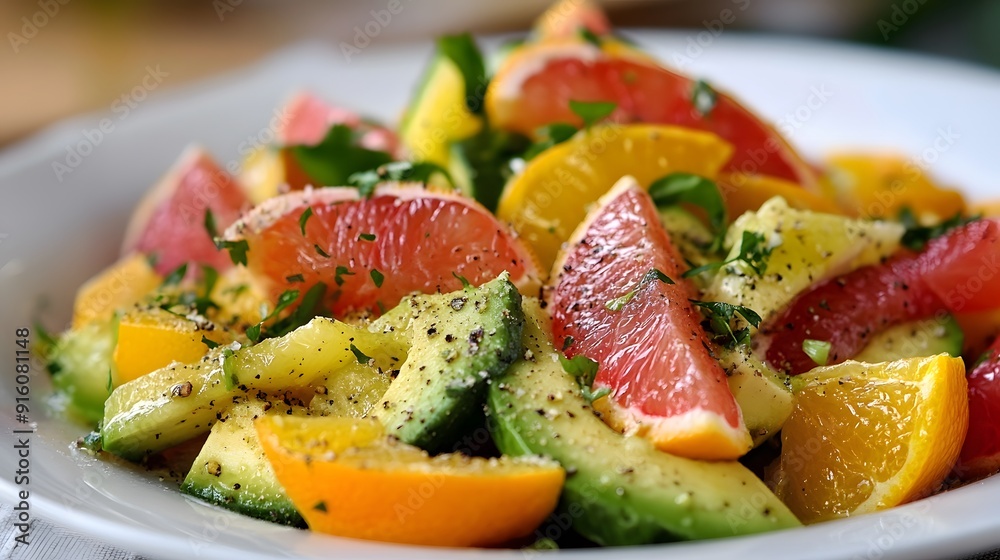 95. A fresh and tangy citrus salad with oranges, grapefruits, and avocado