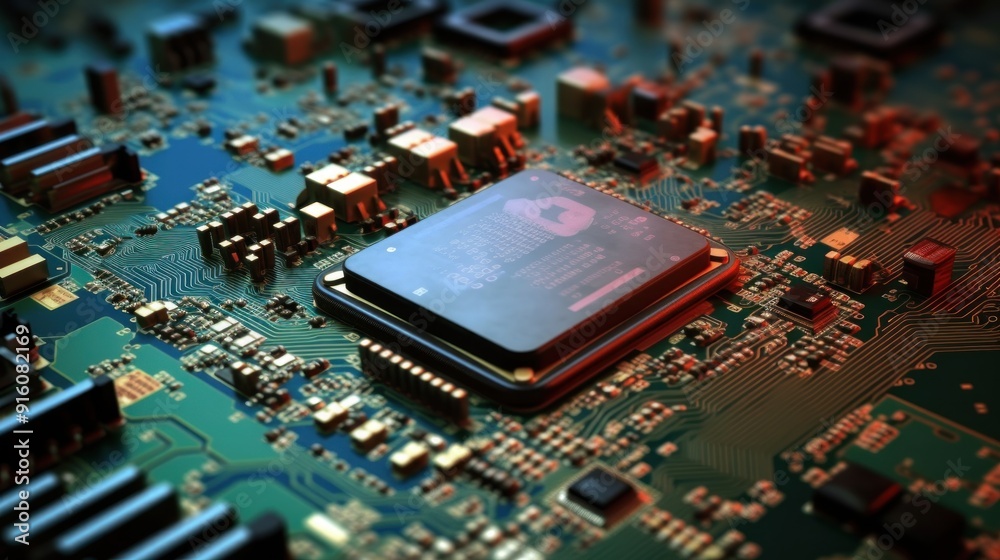 Closeup of a Microchip on a Circuit Board Closeup of a Microchip on a Circuit Board