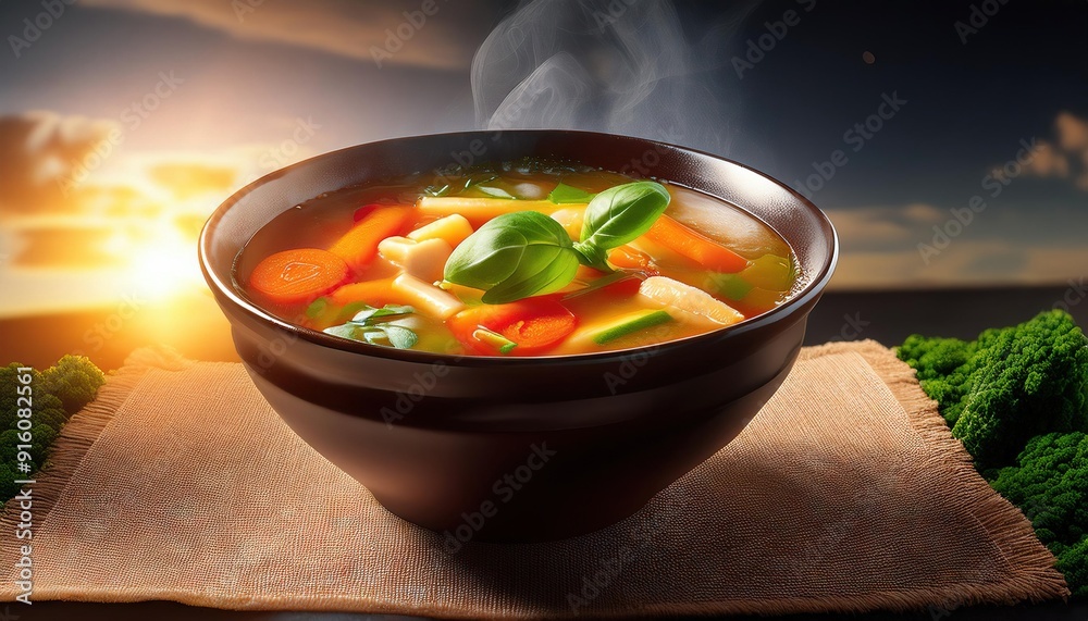 Aromatic Vegetable Soup in a Rustic Bowl Aromatic Vegetable Soup in a Rustic Bowl