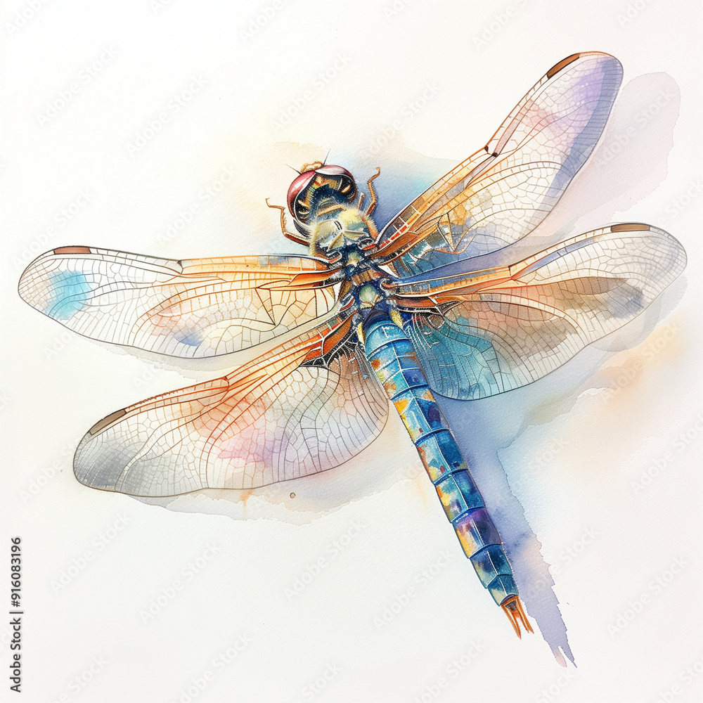 A detailed illustration of a dragonfly with vibrant colors and intricate wing patterns. A detailed illustration of a dragonfly with vibrant colors and intricate wing patterns.