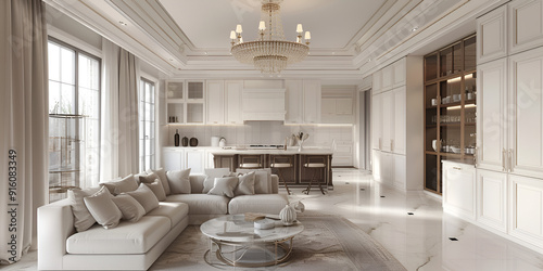 Stylish Kitchen with Dining Area and Living Space
