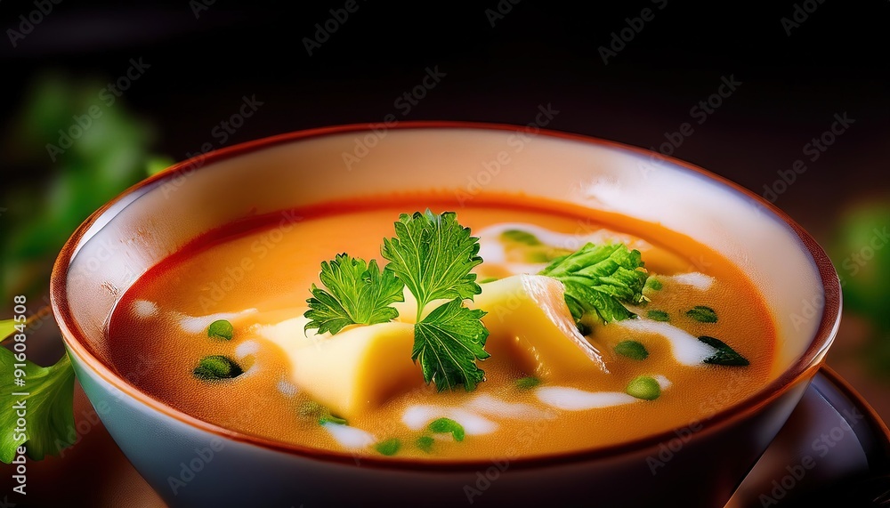 Creamy Tomato Soup Garnished with Fresh Herbs Creamy Tomato Soup Garnished with Fresh Herbs