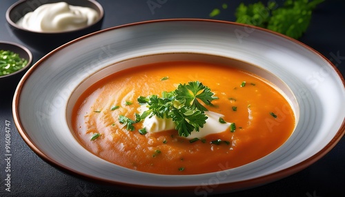 Creamy Tomato Soup with Fresh Herbs and Cream