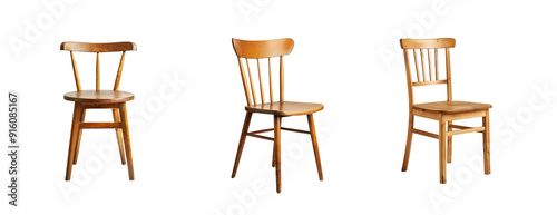 Scandinavian-style wooden chair set on isolated white background