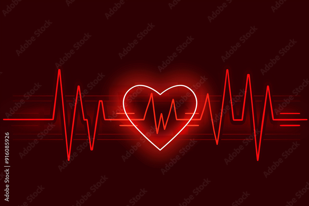 Neon heart with heartbeat line, symbolizing health and love. Neon heart with heartbeat line, symbolizing health and love.