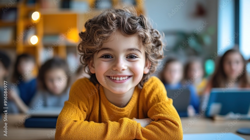 Happy smiling boy in a classroom Happy smiling boy in a classroom
