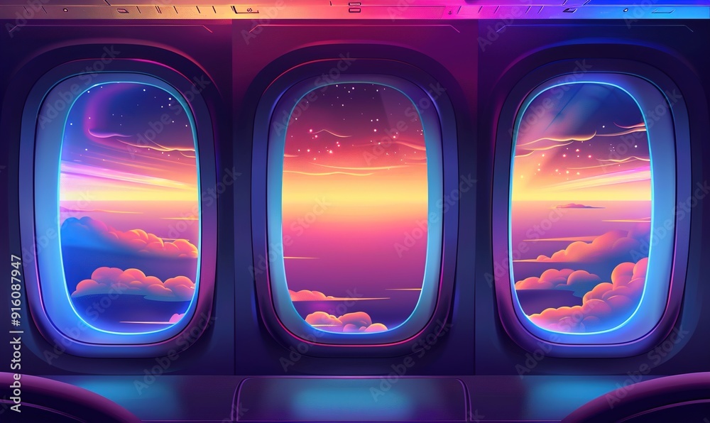 The view from the airplane window is stunning with panoramic view of the beautiful sky Generate AI The view from the airplane window is stunning with panoramic view of the beautiful sky Generate AI