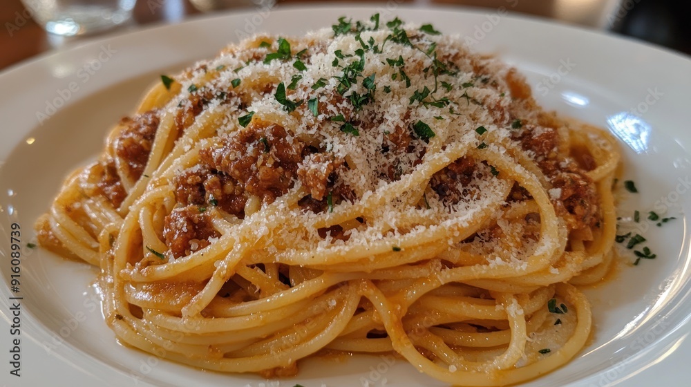 Delicious Spaghetti with Bolognese Sauce and Parmesan Cheese Delicious Spaghetti with Bolognese Sauce and Parmesan Cheese