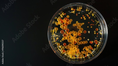 Colorful bacterial colonies growing in petri dish