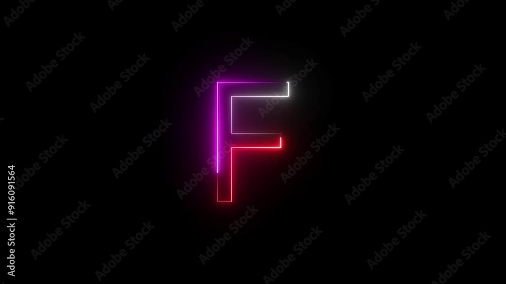 Abstract Bright Neon Light Letter Animation on Black Background.