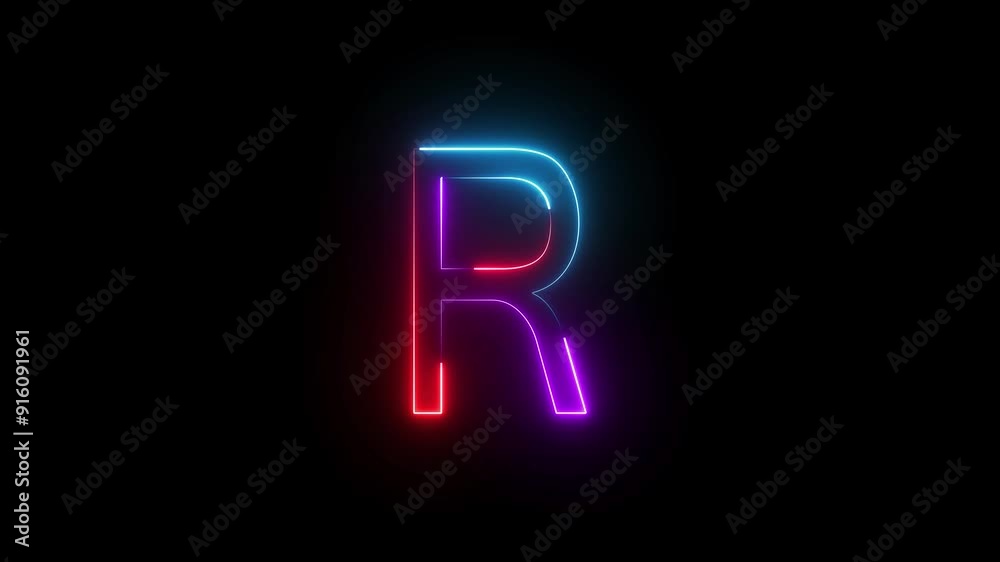 Abstract Bright Neon Light Letter Animation on Black Background. Abstract Bright Neon Light Letter Animation on Black Background.