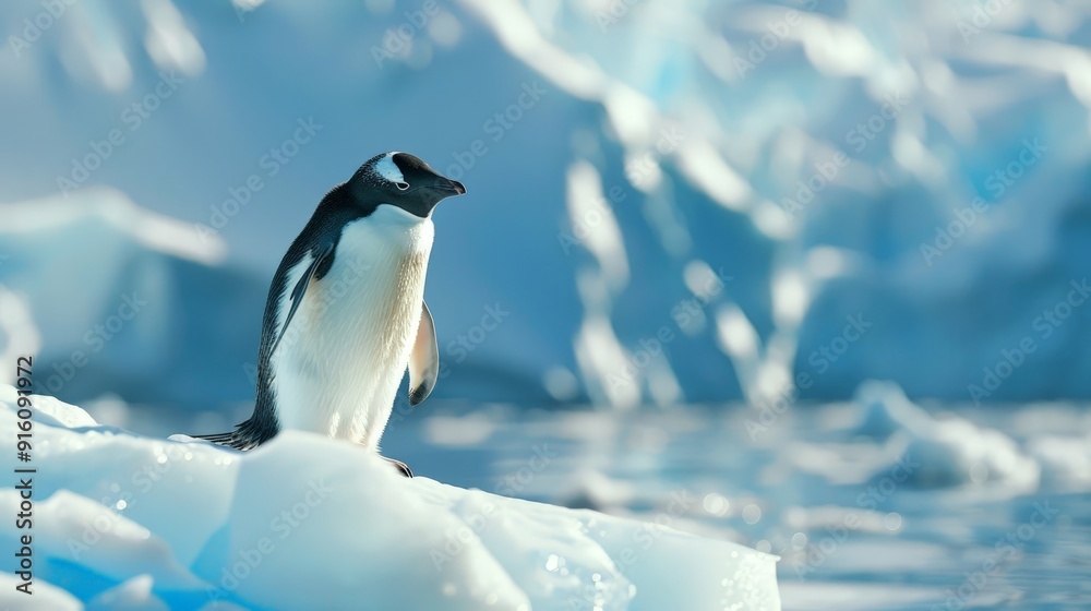 Fototapeta premium Explore the icy landscapes of Antarctica in 3D, encountering glaciers, snow-covered mountains, and the fascinating wildlife of the polar regions.