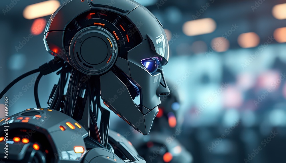 Fototapeta premium Futuristic Robot with Glowing Eyes.