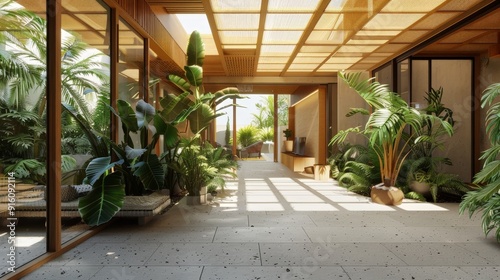 Explore the integration of biophilic design principles in a 3D-rendered house.