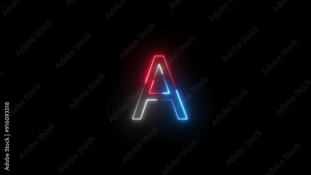 Abstract Bright Neon Light Letter Animation on Black Background. Abstract Bright Neon Light Letter Animation on Black Background.