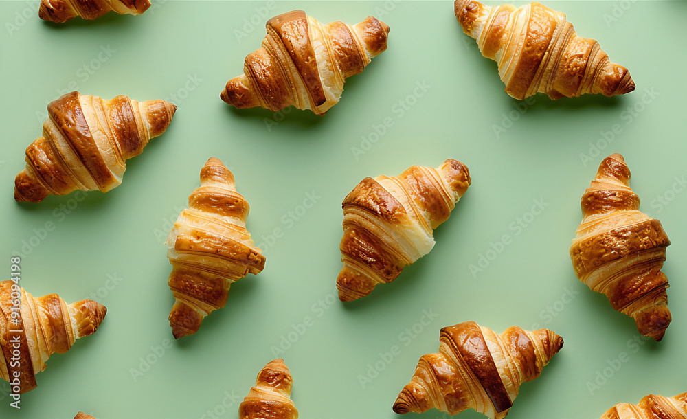 Croissants pattern on a green background Croissants pattern on a green background