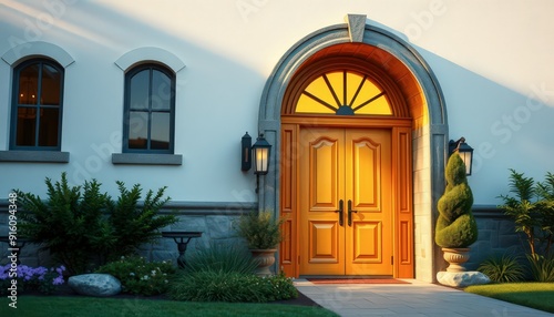 Elegant Arched Doorway With Sunset Light.