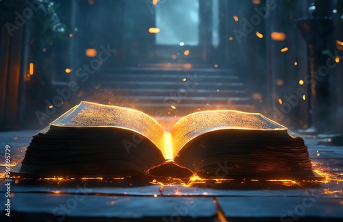 Wallpaper Mural An Open Book Glowing with Orange Light and Sparks Torontodigital.ca
