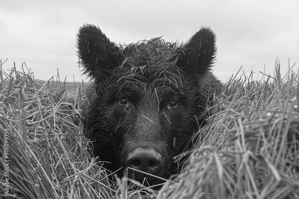 Black Bear's Face Peeking Through Tall Grass Black Bear's Face Peeking Through Tall Grass