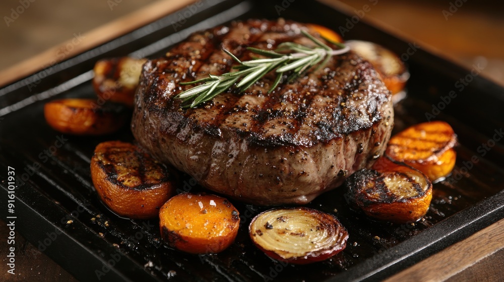 Grilled Steak with Rosemary and Roasted Vegetables