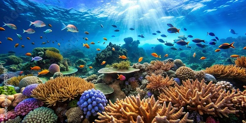 Fototapeta Naklejka Na Ścianę i Meble -  Beautiful coral reef and fish photography in deep sea scuba dive around Sipadan island, Malaysia, Coral reef, fish