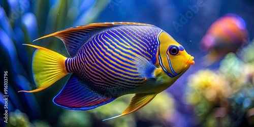 A detailed image of a majestic Angelfish swimming in a freshwater aquarium, Angelfish, Pterophyllum scalare photo