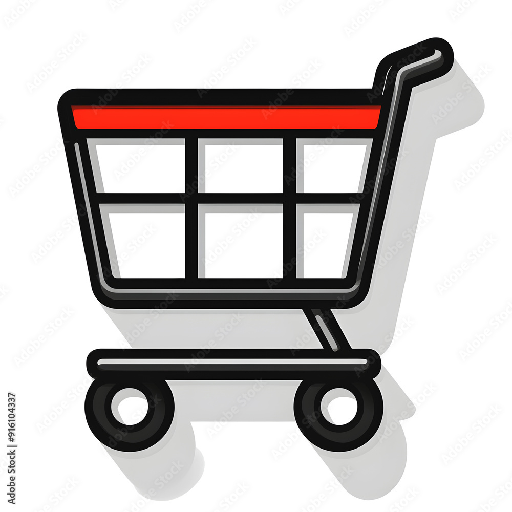 A shopping cart with a red handle and a red top A shopping cart with a red handle and a red top