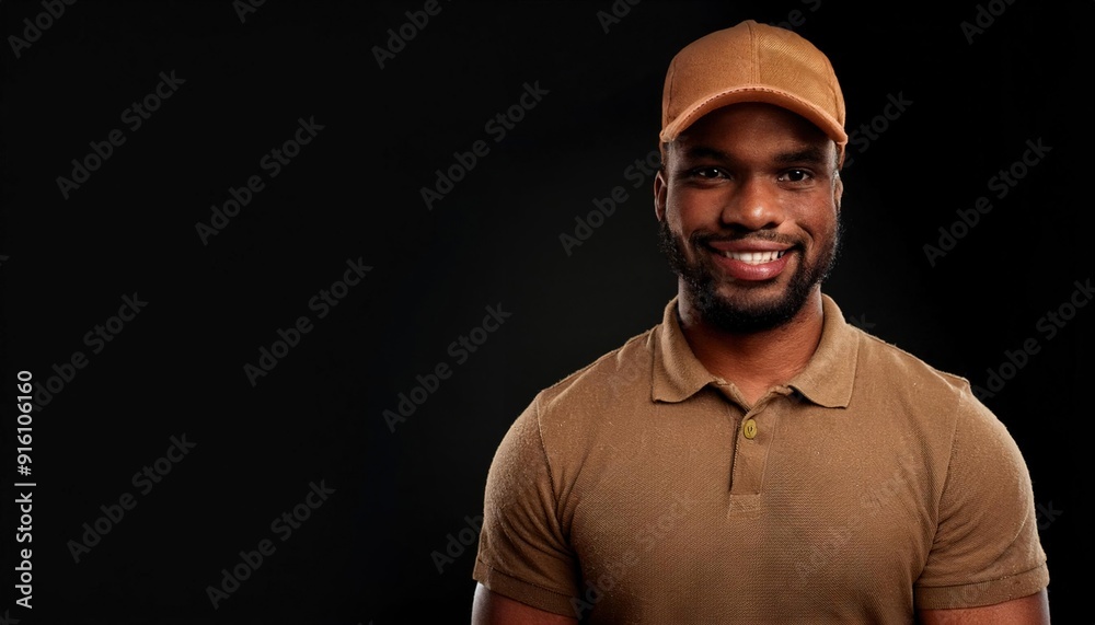 Smiling Man in Brown Cap Against Black Background Smiling Man in Brown Cap Against Black Background