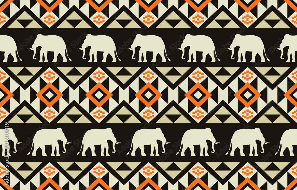 Elephant pattern. Seamless. White stripes, darkcolor background. Ethnicity. Floral patterns, printed fabrics, pants, Lanna. Elephant pattern. Seamless. White stripes, darkcolor background. Ethnicity. Floral patterns, printed fabrics, pants, Lanna.