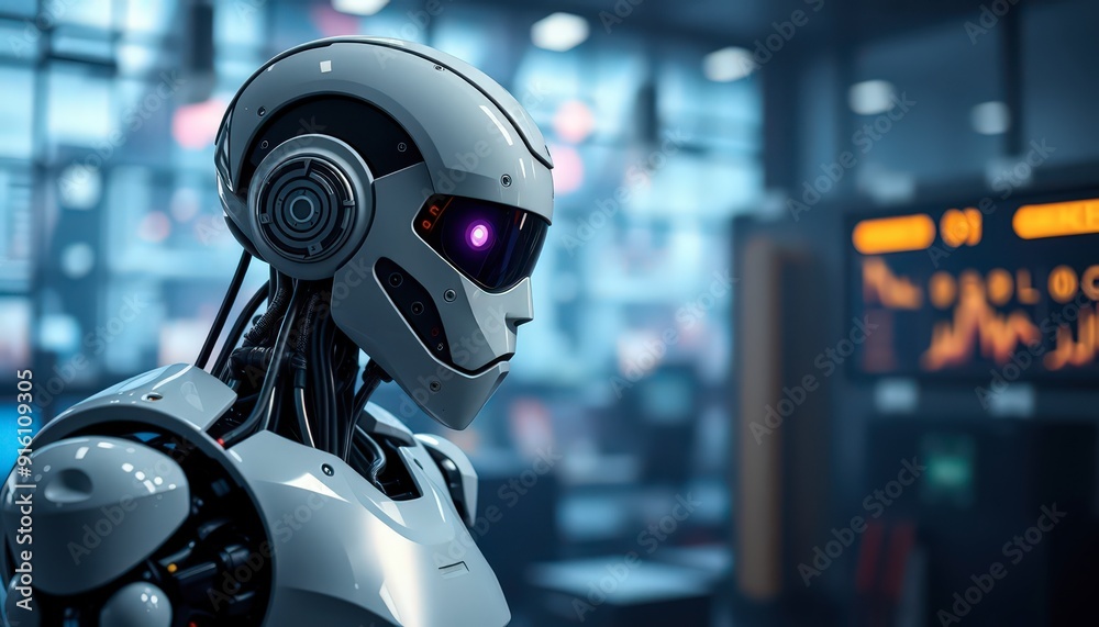 Futuristic Robot Head in a Cyberspace Environment. Futuristic Robot Head in a Cyberspace Environment.