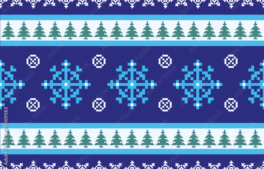 Christmas and New Year green and white seamless pattern, fairytale pixel pattern in white and green with Nordic snowflakes for winter hats, ugly sweaters, jumpers. wallpaper, paper or other design Christmas and New Year green and white seamless pattern, fairytale pixel pattern in white and green with Nordic snowflakes for winter hats, ugly sweaters, jumpers. wallpaper, paper or other design