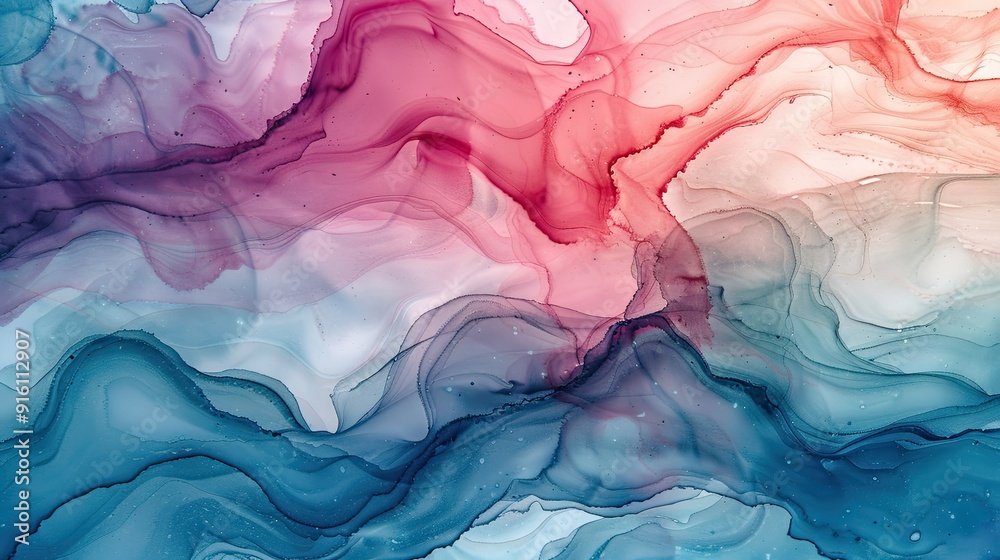 Abstract Ink Painting with Blue and Red Hues Abstract Ink Painting with Blue and Red Hues