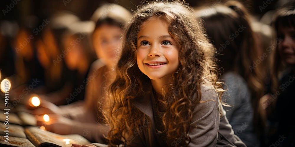 Young Girl Smiles Among Candles Young Girl Smiles Among Candles