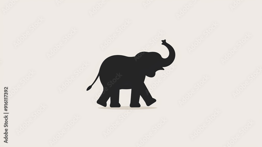 Obraz premium Simple 2D vector art of an elephant lifting its trunk, minimalist style, clean and basic design, uncomplicated and plain, perfect for commercial use