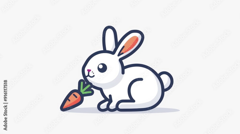 Basic and plain 2D vector of a rabbit with a carrot, minimalist approach, clean and clear lines, no background elements Basic and plain 2D vector of a rabbit with a carrot, minimalist approach, clean and clear lines, no background elements