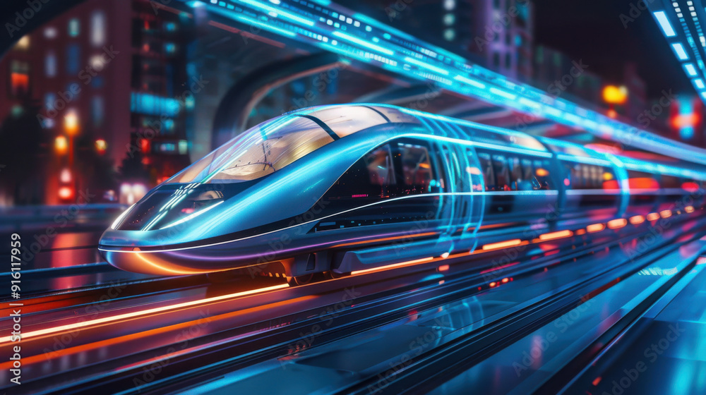 Fototapeta premium Futuristic maglev train gliding silently