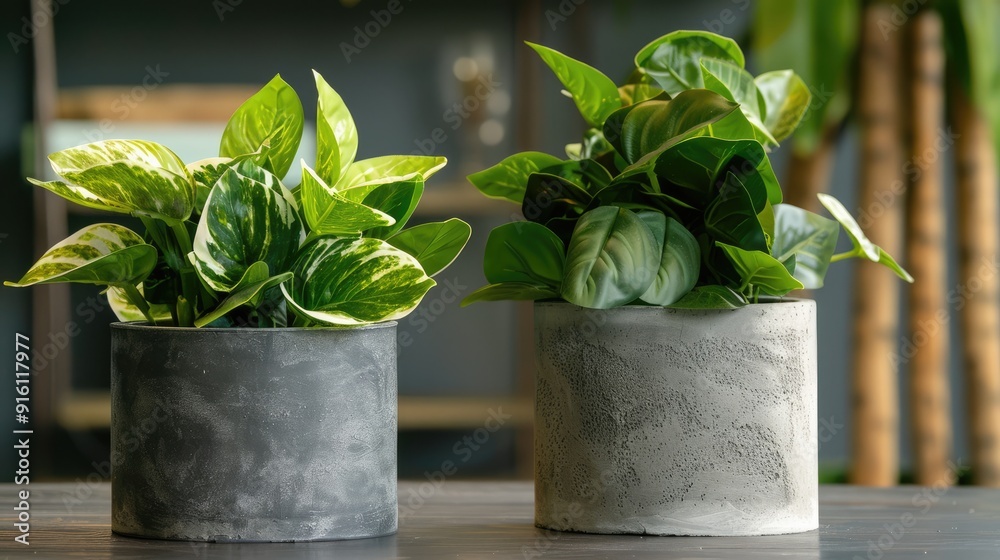 Modern Fiber and Cement Planters with Artificial Plants Modern Fiber and Cement Planters with Artificial Plants