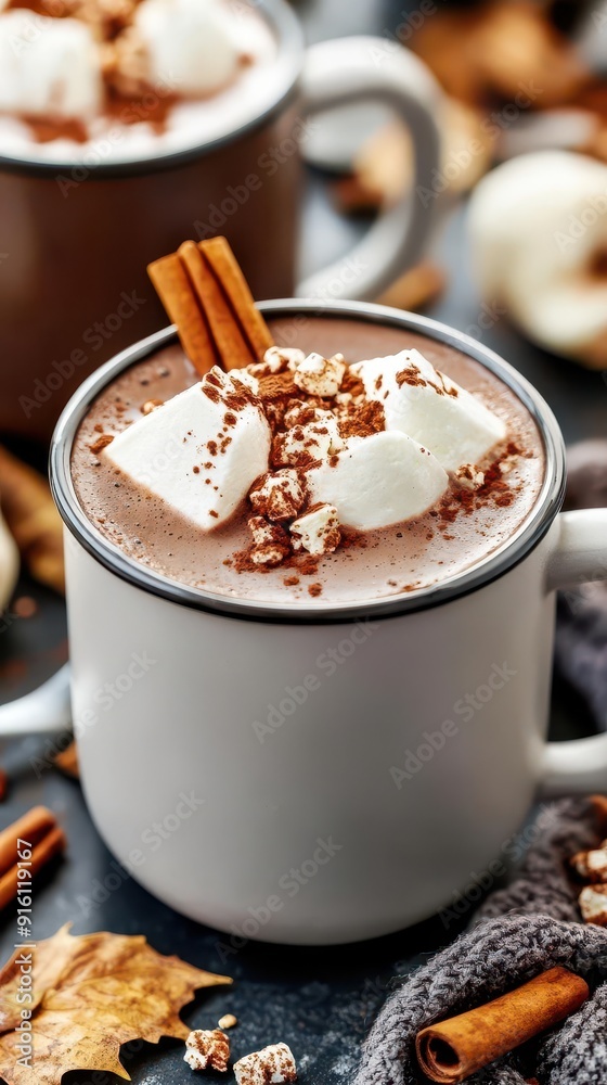 Fall hot chocolate, cozy and delicious, close-up, inviting
