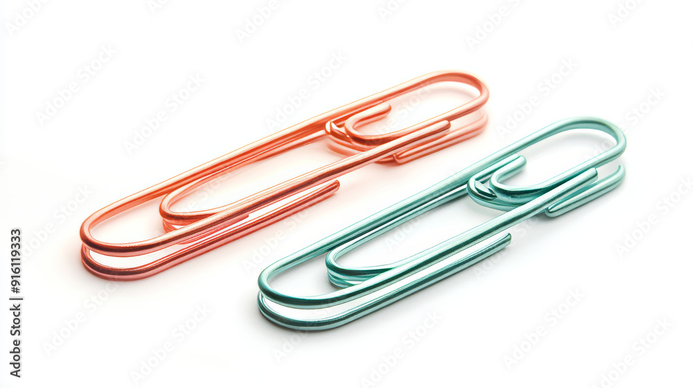 Two paper clips in the shape of twins, isolated on a white background. Two paper clips in the shape of twins, isolated on a white background.