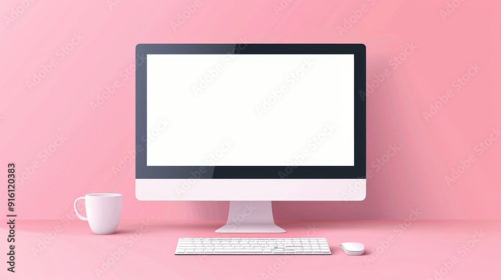 A computer monitor and keyboard, 2D vector illustration, minimalist and uncomplicated, plain style A computer monitor and keyboard, 2D vector illustration, minimalist and uncomplicated, plain style