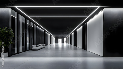Modern minimalist hallway with sleek lighting.